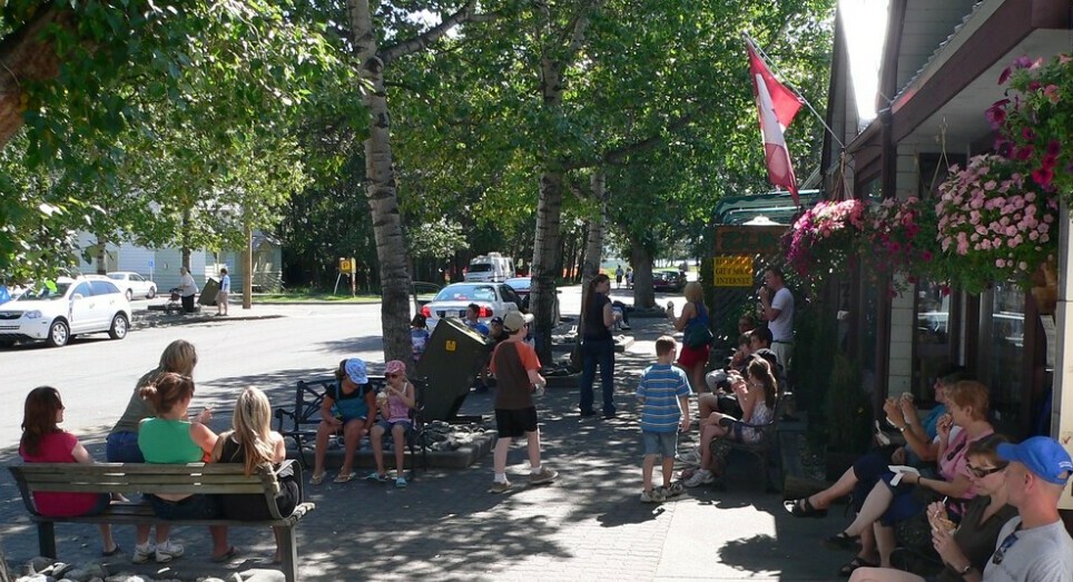 People enjoying the street in Waterton townsite